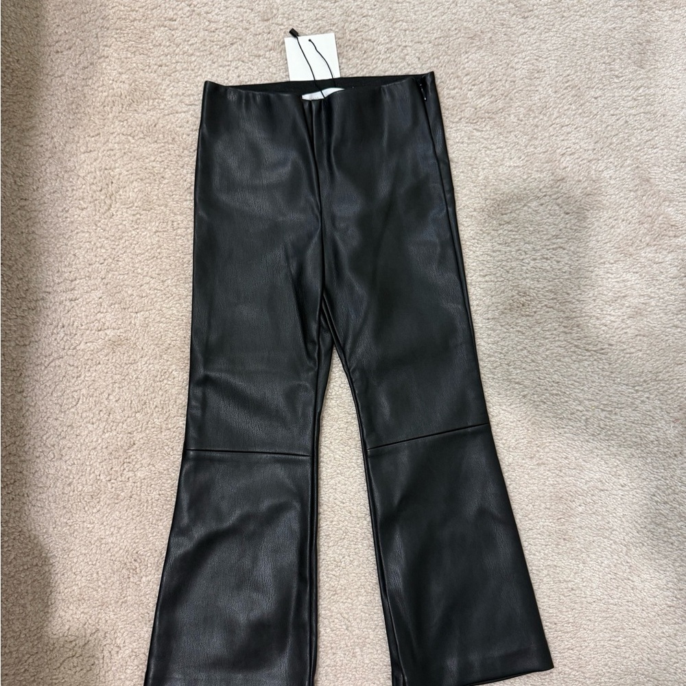 Zara Kids Black Faux Leather Flare Pants | Size 6 | NWT